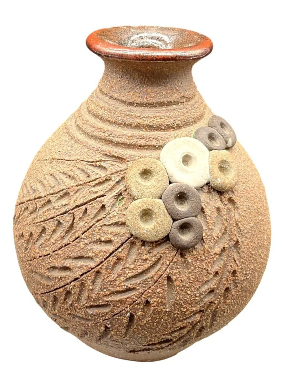 Handcrafted Textured Ceramic Bud Vase With Floral Accents By Lynda Smith 4.5